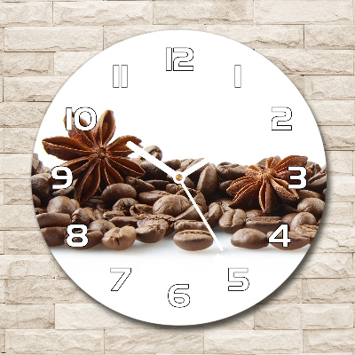 Round glass wall clock Cinnamon coffee beans