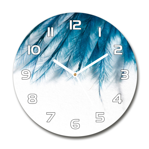 Round wall clock Blue feathers