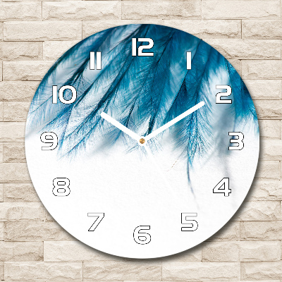 Round wall clock Blue feathers