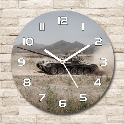 Round glass wall clock Tank in the desert