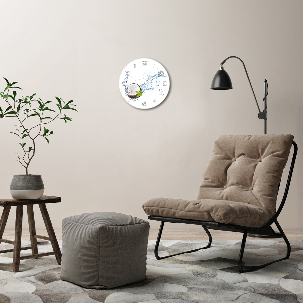 Round glass wall clock Coconut and water