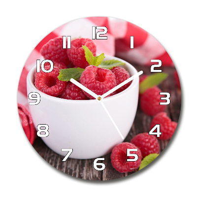 Round wall clock Raspberries in a bowl