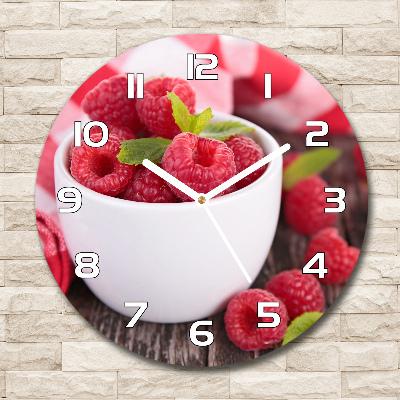 Round wall clock Raspberries in a bowl