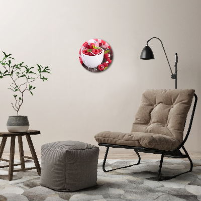 Round wall clock Raspberries in a bowl