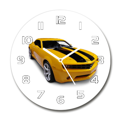 Round glass clock Sports car