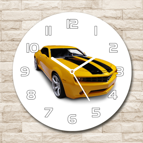 Round glass clock Sports car