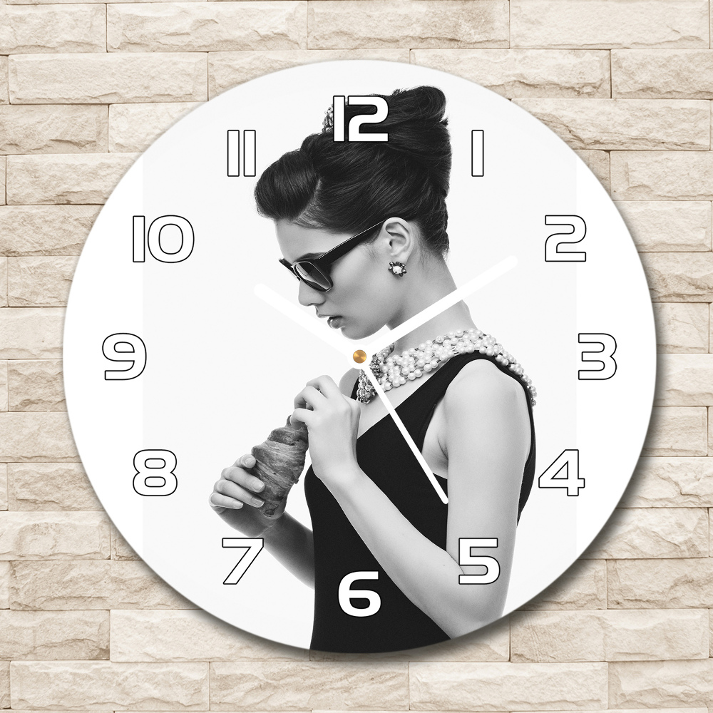 Round wall clock Woman with glasses