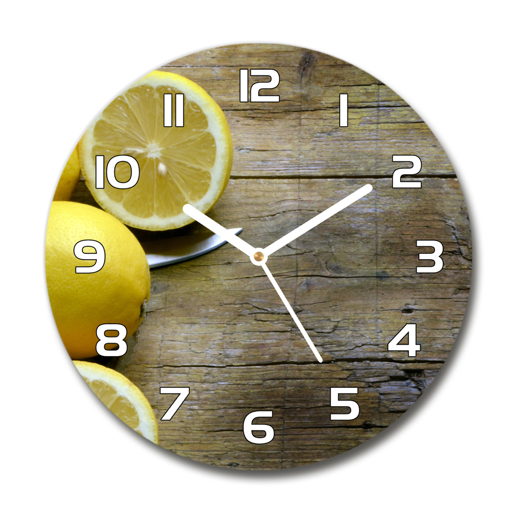 Round wall clock Lemons on wood