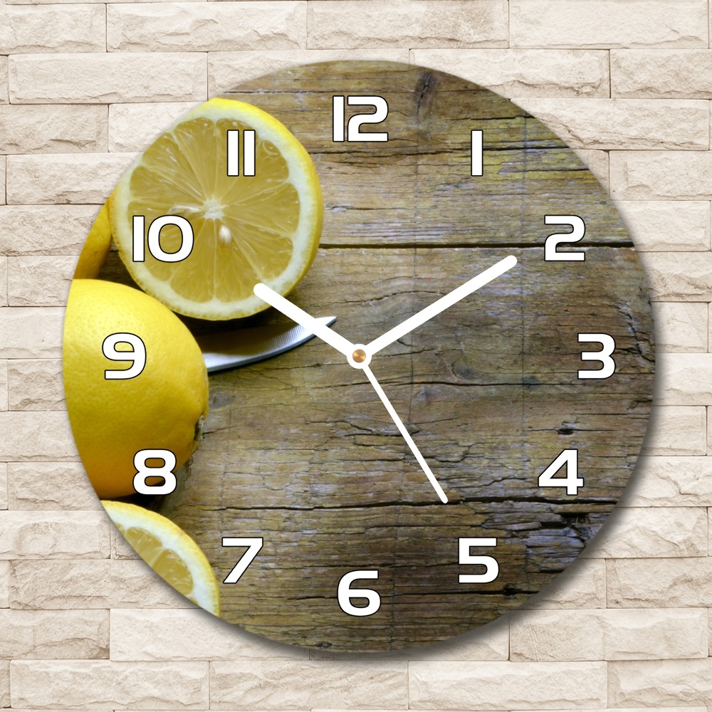 Round wall clock Lemons on wood