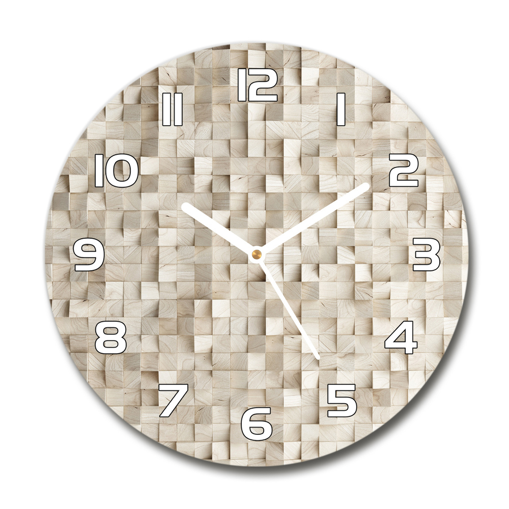 Round glass wall clock Wooden cubes