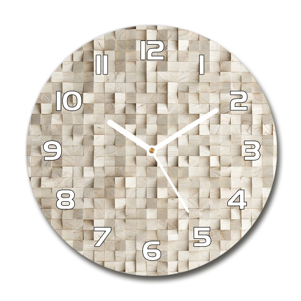 Round glass wall clock Wooden cubes