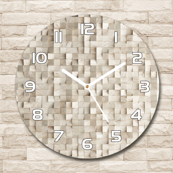 Round glass wall clock Wooden cubes