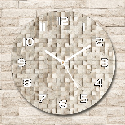 Round glass wall clock Wooden cubes