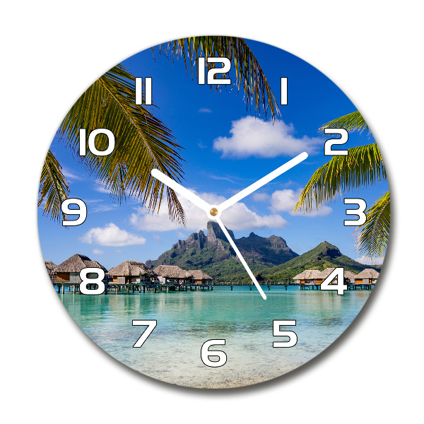 Round glass wall clock Palms on Bora Bora