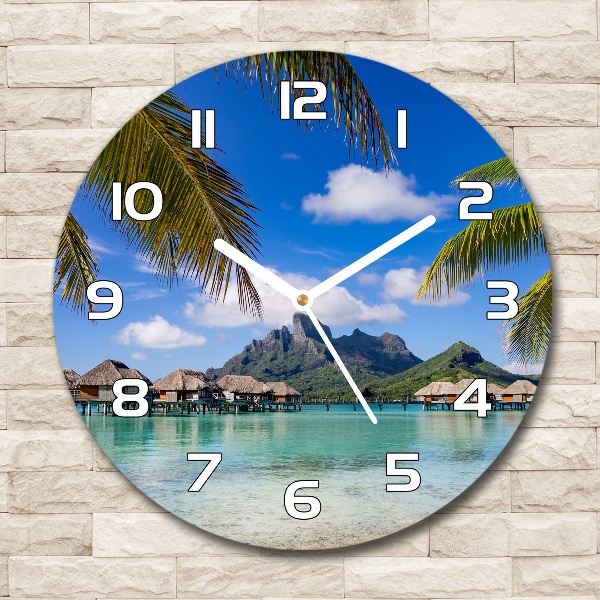 Round glass wall clock Palms on Bora Bora