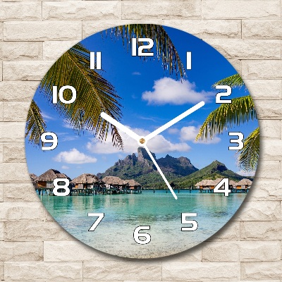 Round glass wall clock Palms on Bora Bora