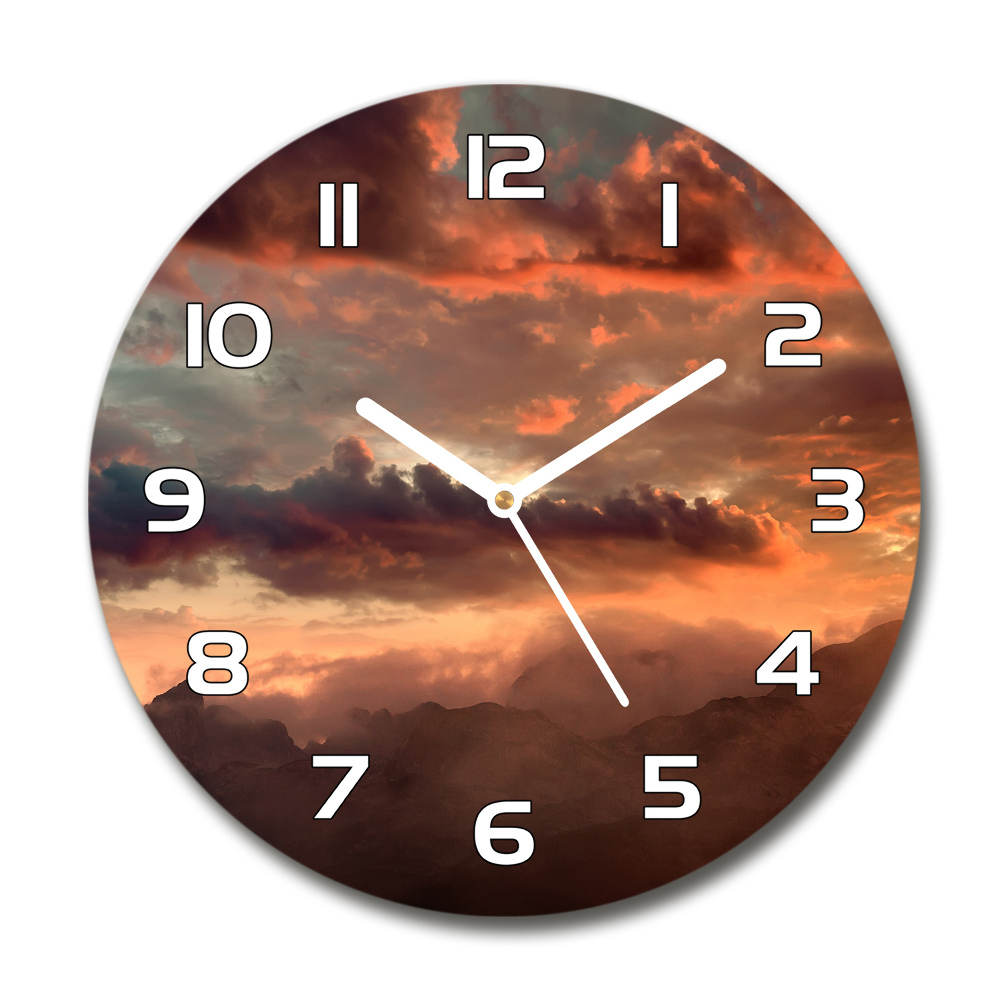 Round clock glass Sunset of the mountain