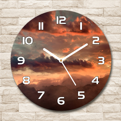 Round clock glass Sunset of the mountain