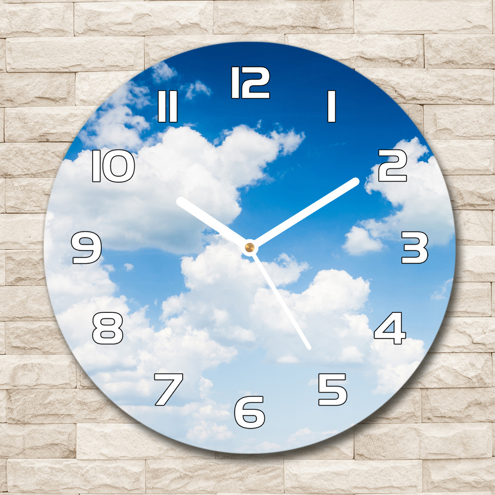 Round glass wall clock Clouds in the sky