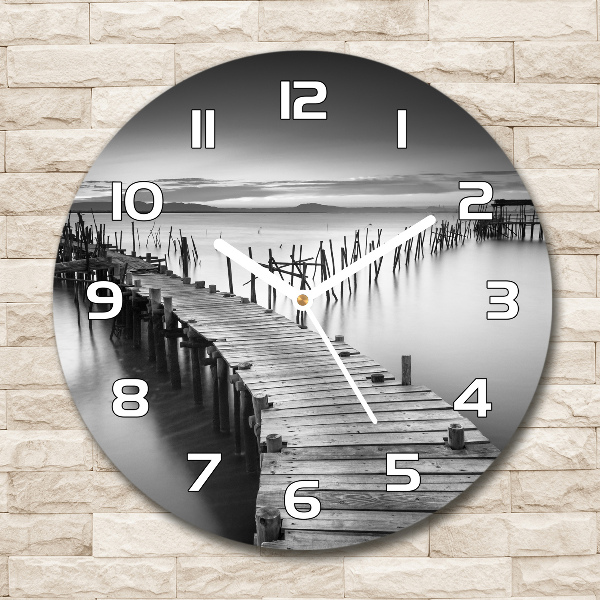 Round wall clock Wooden pier