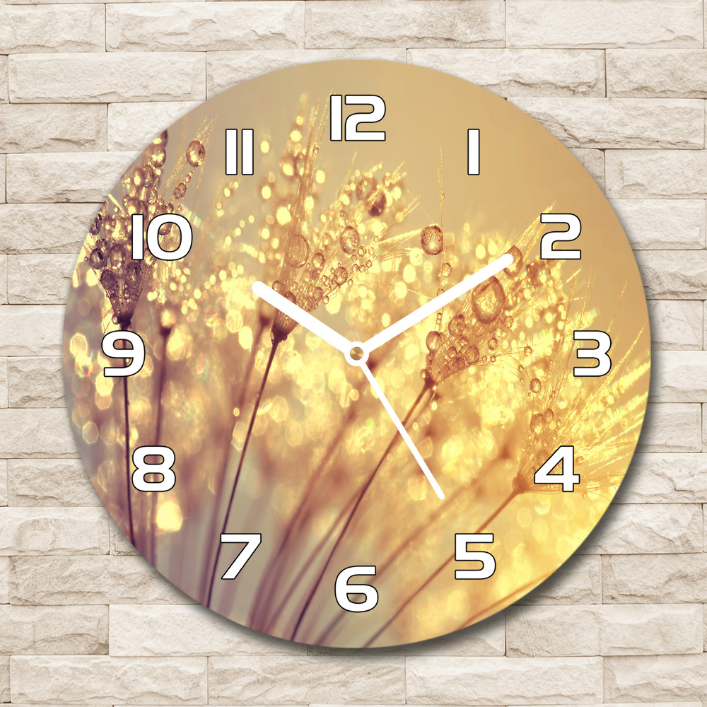 Round glass wall clock Dandelion seeds