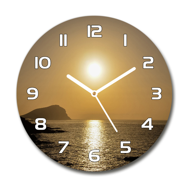 Round glass wall clock Sunset sea