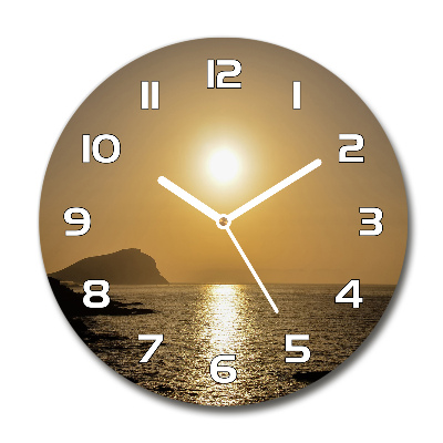 Round glass wall clock Sunset sea