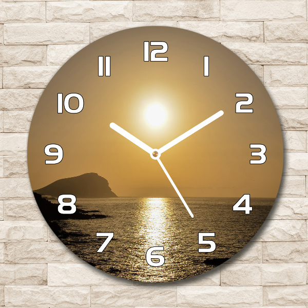 Round glass wall clock Sunset sea