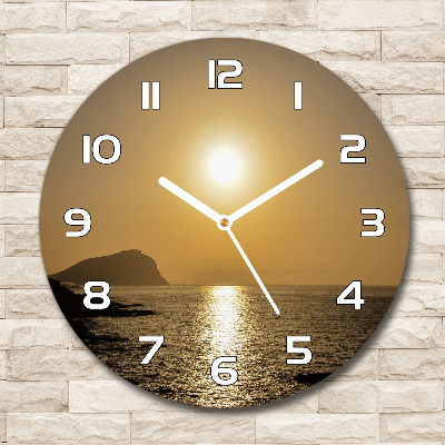 Round glass wall clock Sunset sea