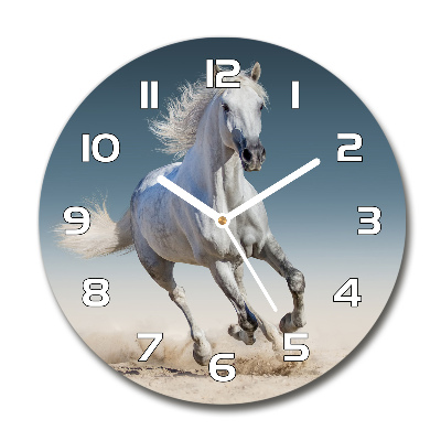 Round wall clock White horse at a gallop