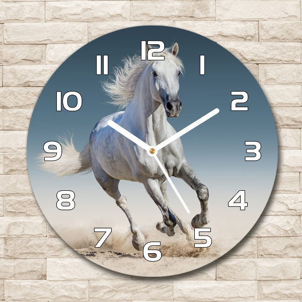 Round wall clock White horse at a gallop