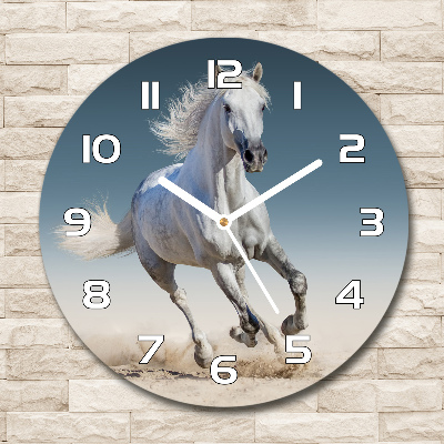 Round wall clock White horse at a gallop