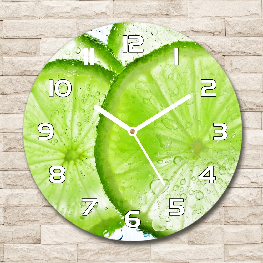 Round glass clock Lime underwater