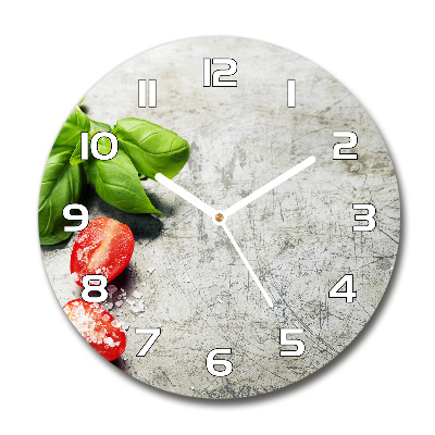 Round glass clock Tomatoes and basil