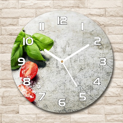 Round glass clock Tomatoes and basil