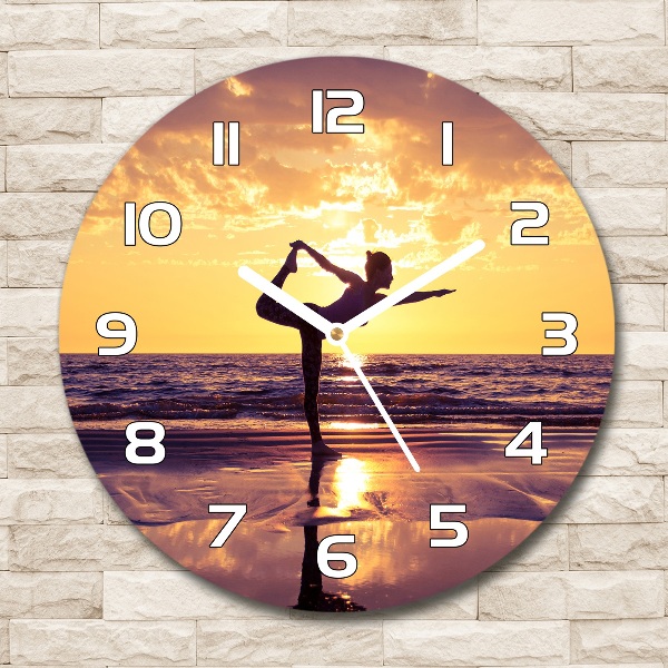 Round wall clock Yoga on the beach