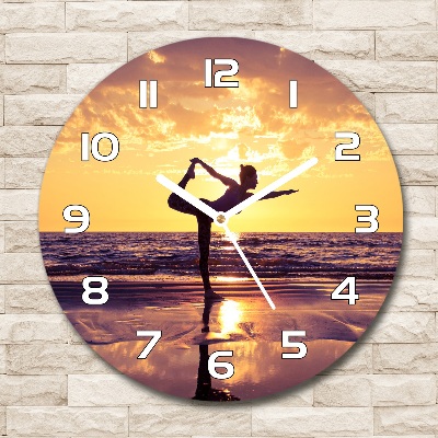 Round wall clock Yoga on the beach