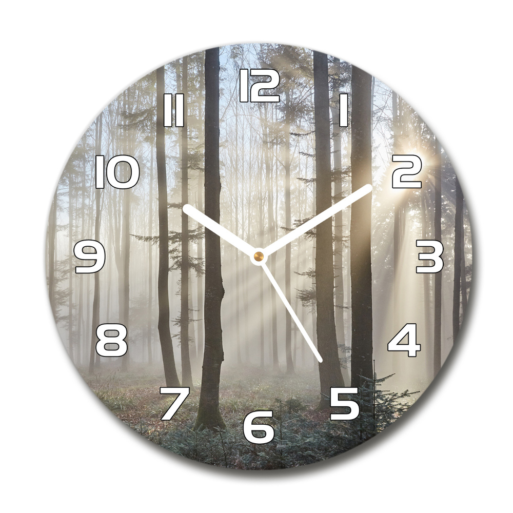 Round wall clock Fog in the forest