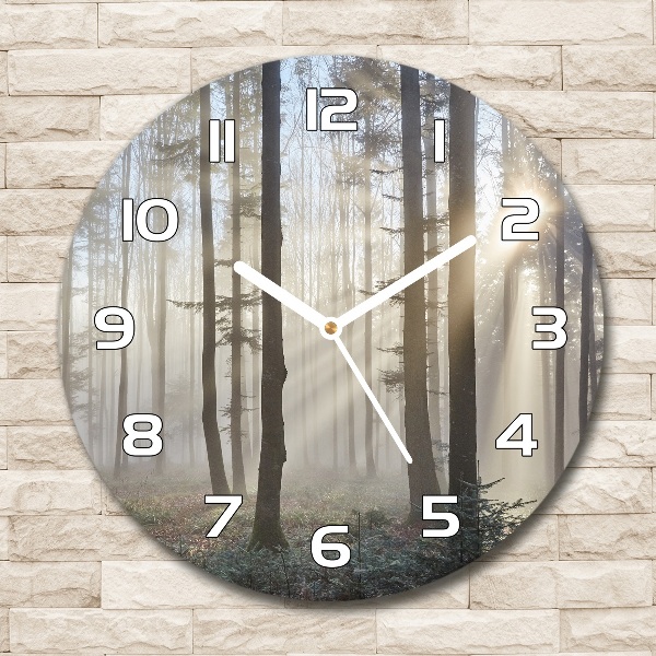 Round wall clock Fog in the forest