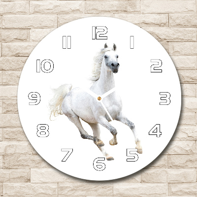 Round wall clock White Arabic horse