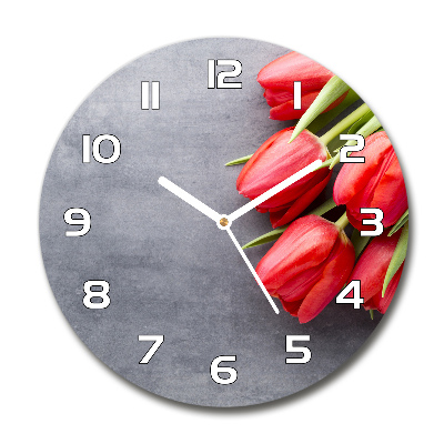 Round wall clock Red tulips