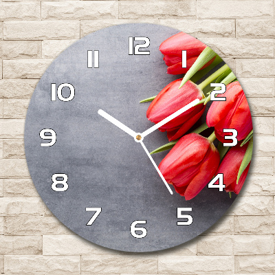 Round wall clock Red tulips