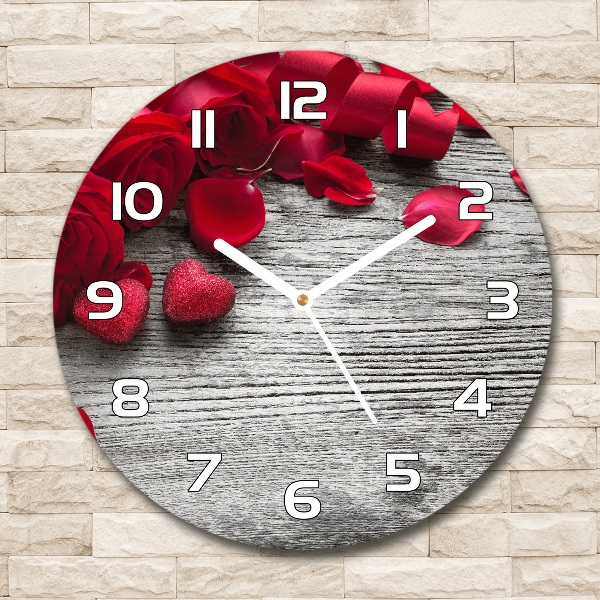 Round wall clock Red roses