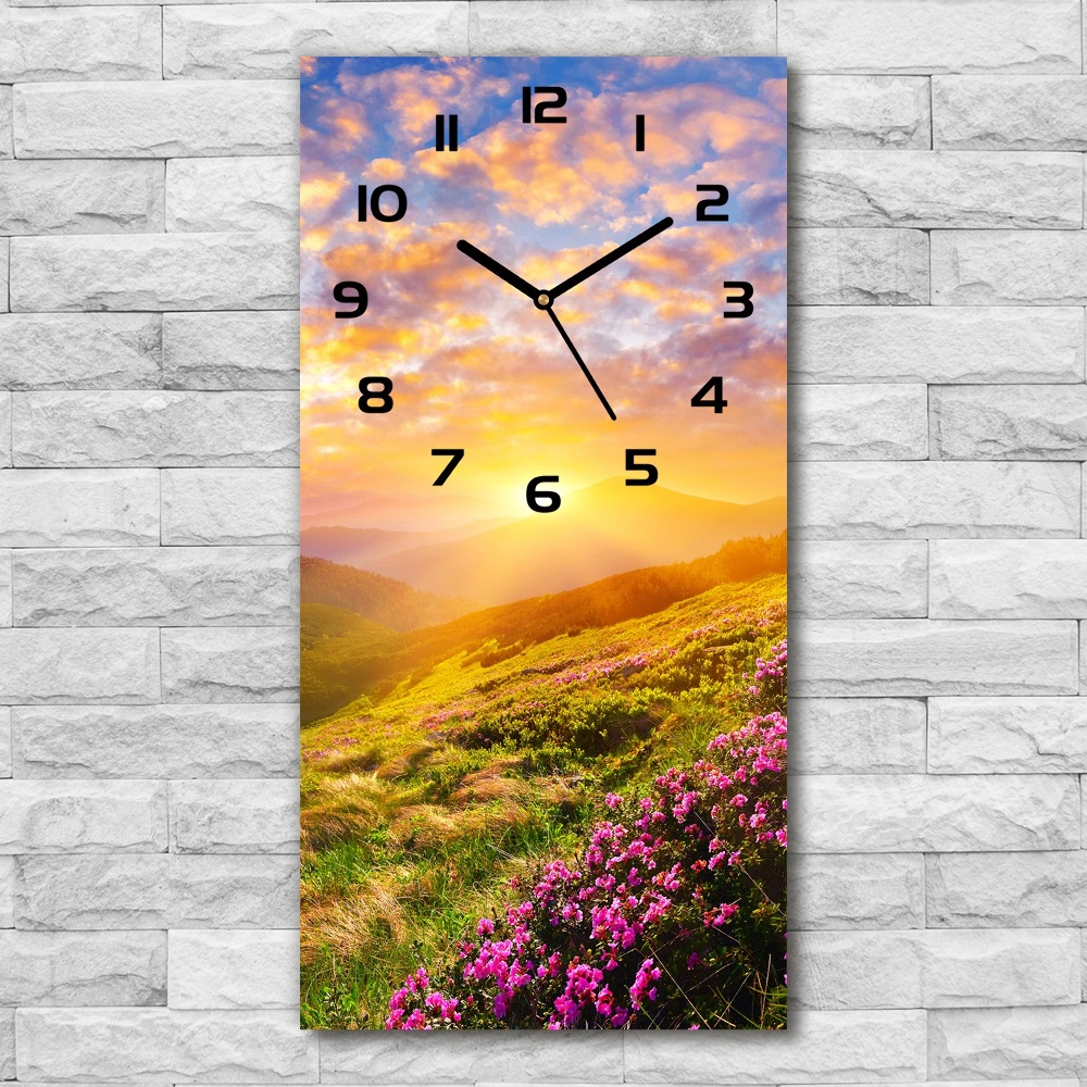 Vertical rectangular wall clock Sunset of the mountain