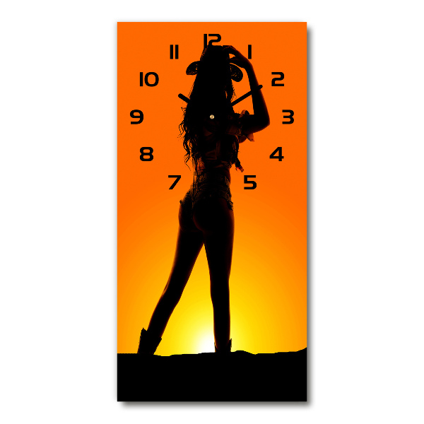 Modern vertical wall clock Cowboy silhouette