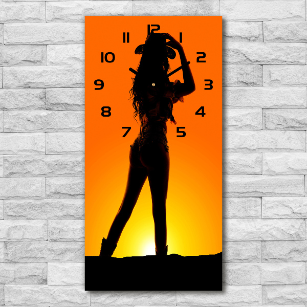 Modern vertical wall clock Cowboy silhouette