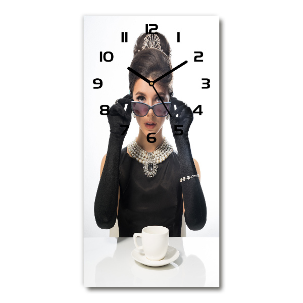 Vertical rectangular wall clock Woman with glasses