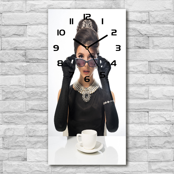 Vertical rectangular wall clock Woman with glasses