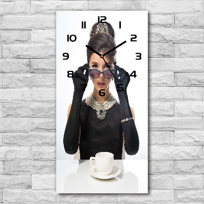 Vertical rectangular wall clock Woman with glasses