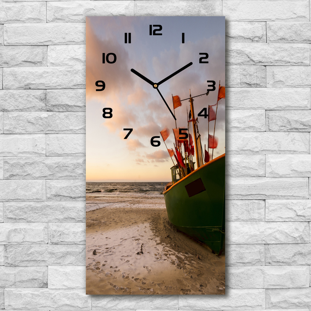 Vertical rectangular wall clock Fishing boat